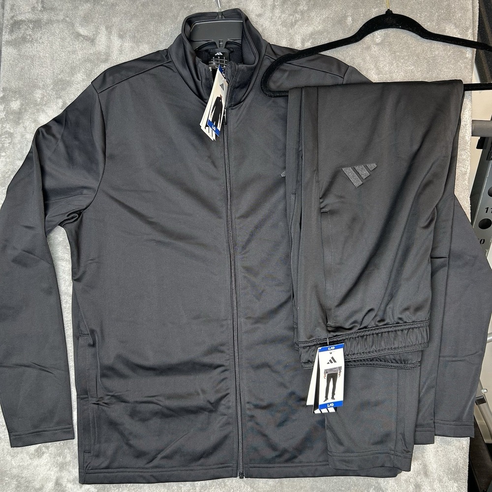 Adidas Tricot Brand Track Suit Men's Size Large Color Black Jacket & Pants - NWT